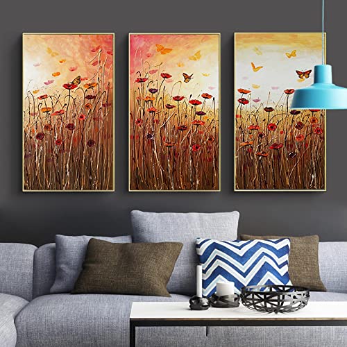 Peinture fleur abstrait coloré floral paysage décoration murale salon 70x140cm