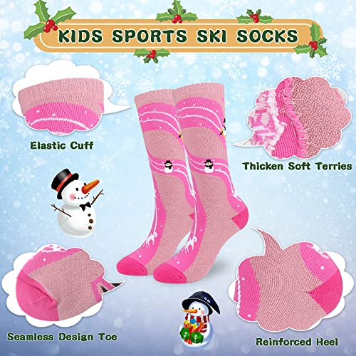 KOOOGEAR Calcetines de esquí para niños, calcetines térmicos largos hasta la rodilla para niñas y niños, coloridos calcetines deportivos para botas de nieve, para patinaje, esquí, snowboard, niños - imagen 3
