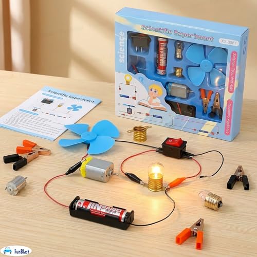 Image of FunBlast Science Experiment Kit - Science Kit for Kids, STEM Learning Kit, DIY Science Kit for Students & School Projects, Electric Circuit Kit for Students with Motor Fan Toy (Blue)
