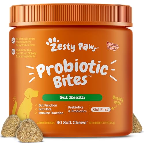 Zesty Paws Probiotics for Dogs - Probiotics for Gut Flora, Digestive Health, Occasional Diarrhea & Bowel Support - Clinically Studied DE111 - Functional Dog Supplement Soft Chew for Pet Immune System
