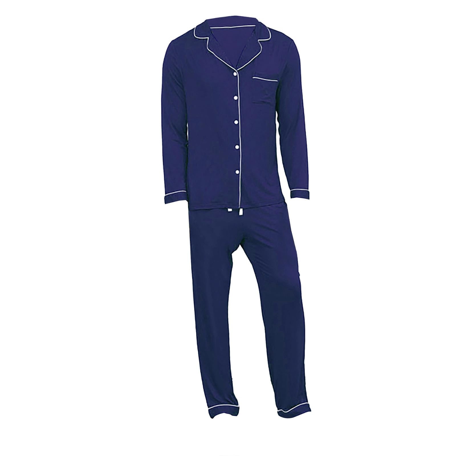 Conjunto de pijama de satén para hombre, ligero, para descansar | Ropa de dormir con botones y bolsillos, pijamas de manga larga, pantalones con botones, conjunto de pijama de seda para