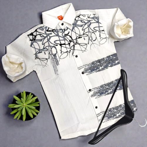 Image of Zilcon Boys Half & Half Long Sleeve Shirts Classic Collared Button-Down Tshirt Solid Cotton Letter Printed Kids & Junior Boys Shirt
