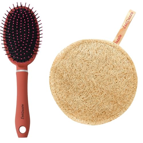 Image of Midazzle Premium Brown Cushioned Hair Brush with Organic Loofah, Round, Set of 2