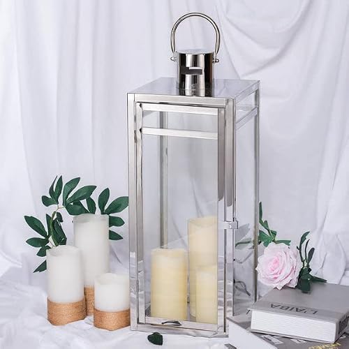 Efavormart 22" Silver Stainless Steel Lantern Candle Holder Tabletop Centerpiece #TOP7