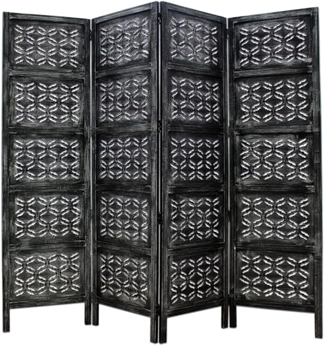 Image of Classic Wood and Craft Wooden Room Divider Partition for Living Room, Privacy Partition, Partition Wall, Divider for Makeup Studio /Office (4 Panels - Fish Design)