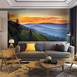 Great Smoky Mountains National Park Scenic Sunrise Landscape Wall Mural - Self Adhesive Removable Peel & Stick Decor - Home Craft Decal Poster Sticker for Living Room