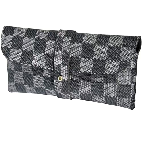 Glasses storage bag Travel sunglasses myopia glasses storage bag Fashion leather storage bag (Black checkerboard)