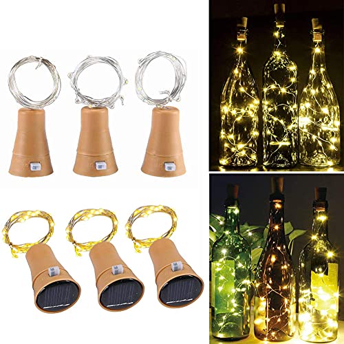 Toifucos Solar Wine Bottle Lights 6 Pack 20 LED Waterproof Copper Cork Shaped Lights Firefly String Lights for DIY Wedding Party Outdoor Holiday Garden Patio Pathway Decor Warm White