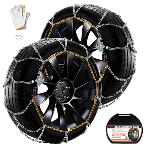 DEDC Snow Chains for SUV Tire Chains Compatible with Tesla Model Y Cars 1 Min Quick Fit Easy Chainsaw Reusable Universal Emergency Traction Chain Tire Width 235 245 255 265 275 - Set of 2 MS1521