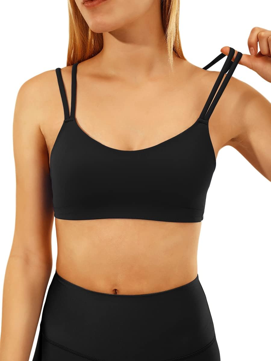 MEIVSO Women's Seamless Sports Bra Longline Spaghetti Straps Wirefree Workout Yoga Bra - Image 5