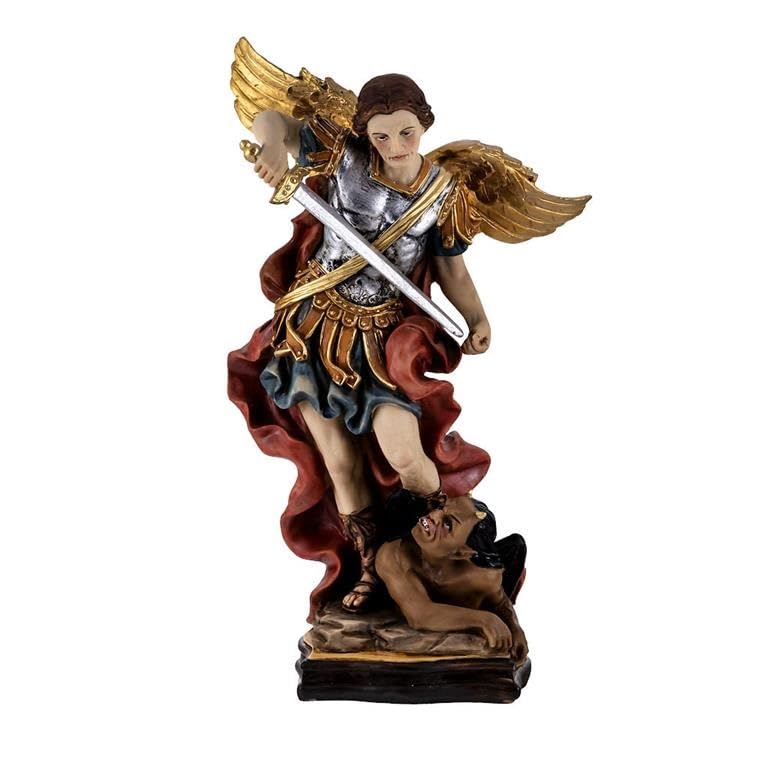 Statue Archange Saint Michel figurine résine chrétienne peinte à la main 20cm
