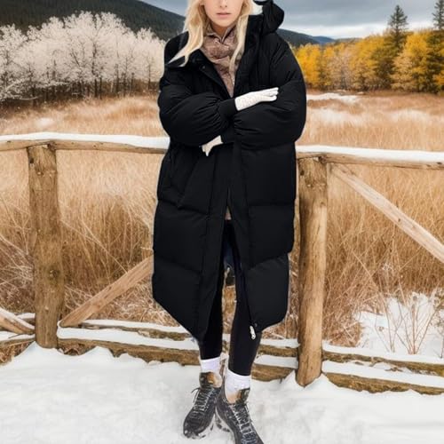 Winterjacke Damen Steppjacke Langarm Wintermantel Damen Elegant Parka Winter Warm Daunenjacke Übergangsmantel Lose Casual Freizeitjacke Down Coat Softshelljacke Wanderjacke Taschen Black 3XL