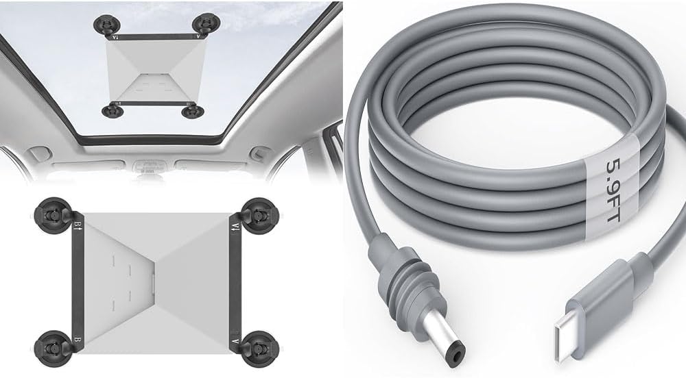Starlink Mini Sunroof Suction Cup Mount Black+Starlink Mini USB C Cable 1.8M/5.9FT USB C to DC Power Cable