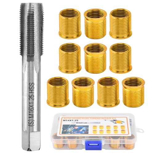 NINEFOX Spark Plug Thread Repair Kit M14x1.25 11 PCS Insert and Tap Set 10 Inserts + 1 Tap for Cylinder Head Rethreading Cars Trucks Generators