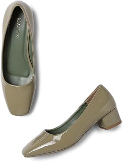 Women Square Toe Solid Block Heel Pumps for Office, Party and Formal Wear