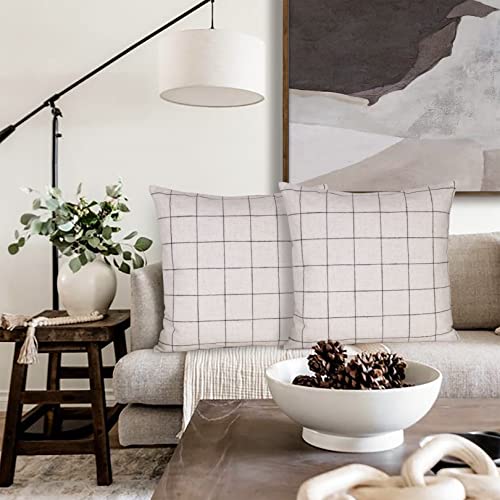 Basic Model Set Of 2 Plaid Throw Pillow Covers Modern Farmhouse Decorative Square Linen Pillow Case For Sofa Couch Bed 22 X 22 Inch Beige And Black #TOP4