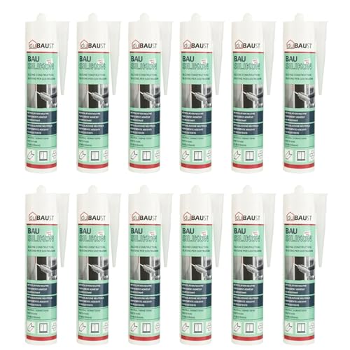 12x dubaust BAS24 Bausilikon Fenstersilikon Neutralsilikon Innen/Aussenbereich witterungsbeständig hochelastisch 310ml Kartusche (transparent)
