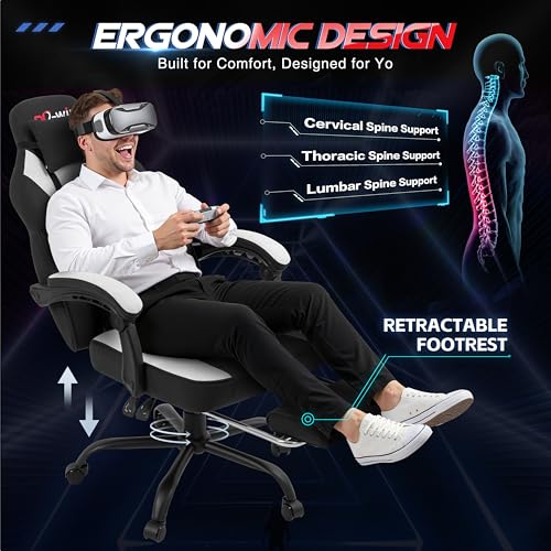 Image of Gaming Chair for Adults with Footrest & Massage Lumbar Support, Ergonomic High Back Gamer Chair, Adjustable Swivel Computer Gaming Chairs with Headrest and Linkage Armrests,Black