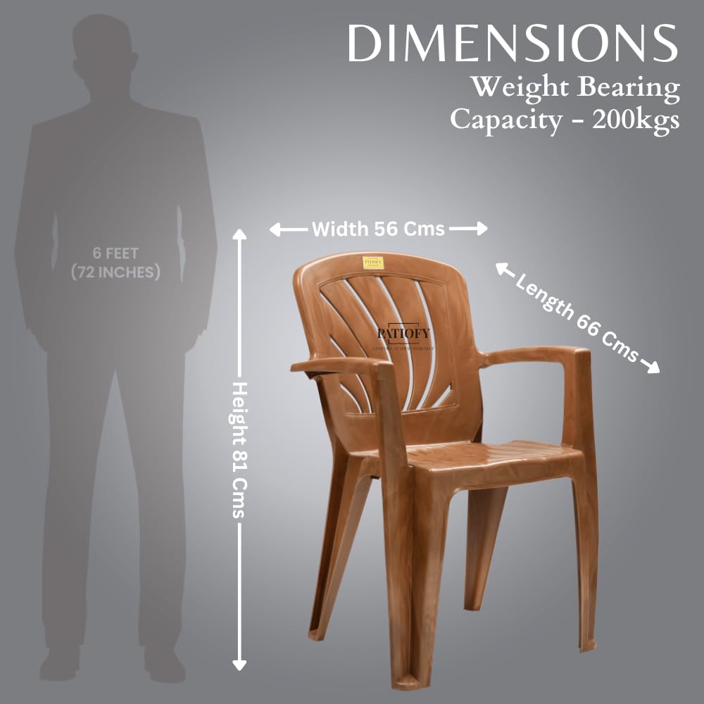 Patiofy Plastic Chair for Home & Outdoor Use | Stackable, Easy to Clean | Heavy Duty Comfortable Chair with Strong Legs | Suitable for Patio, Garden, Balcony, Patio Pack of 4 (Sandalwood) 1