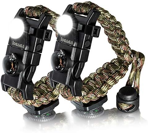 Survival Paracord Bracelet, The Ultimate Tactical Survival Gear with SOS LED Light, Bigger Compass, Whistle, Fire Starter, Thermometer for Camping Hiking Outdoors