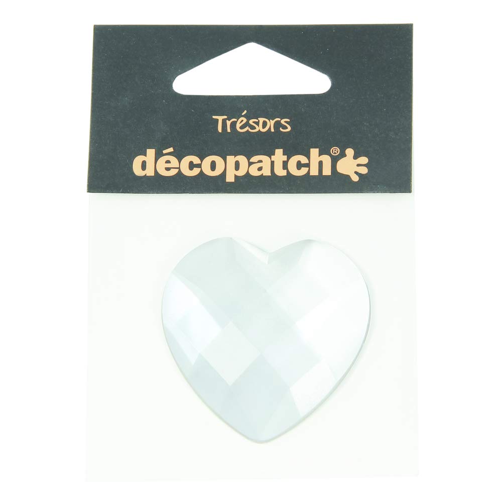 Décopatch - Ref BJ029O - Trésors Plastic Embellishments - 45mm Decorative Heart-Shaped Gem - Ideal for Decorating Décopatched Items - White, Single Pack