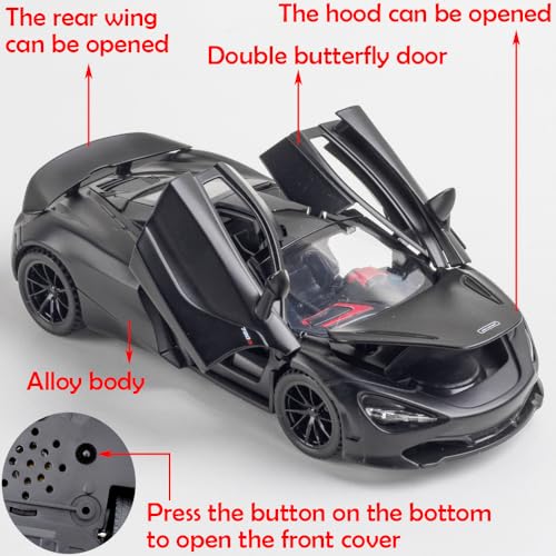Auto negro de juguete McLaren 720s escala 1:32 miniatura 2