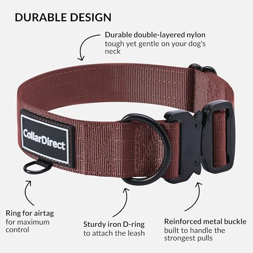 Robustes Hundehalsband für Große & Mittelgroße Hunde – Verstellbar, Doppellagiges Nylon, Metallschnalle, Reißfest & Ideal für Aktive Hunde (Rostrot, Groß (38-58 cm))