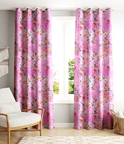 Image of Ultimate Trends 270 GSM Premium Room Darkening Curtains with Tie Back and Diamond Eyelets Set of 2 Panels (5 L x 4 W Feet, Light Pink)