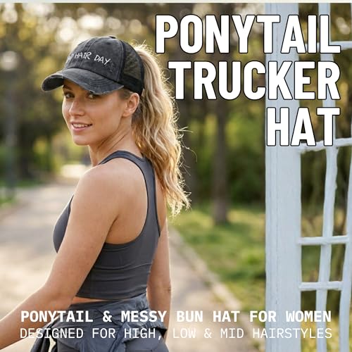 Image of Funky Junque Womens Baseball Cap Dad Hat Ponytail Messy Bun Trucker Ponycap