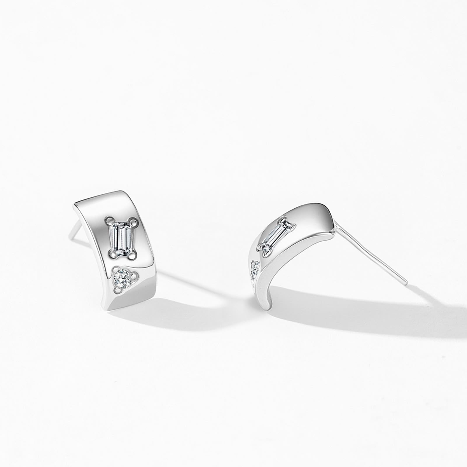 Echt Gold Schmuck Ohrringe Weißgold 9K mit Rechteck Moissanit, C Form Form