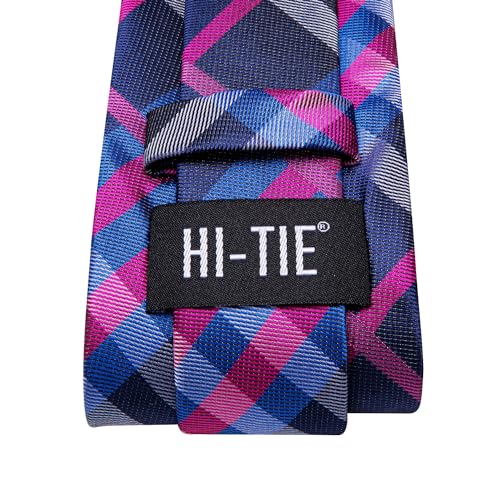 Hi-Tie Mens Plaid Ties Classic Paisley Necktie with Handkerchief Cufflinks Set Business Stripe Tie