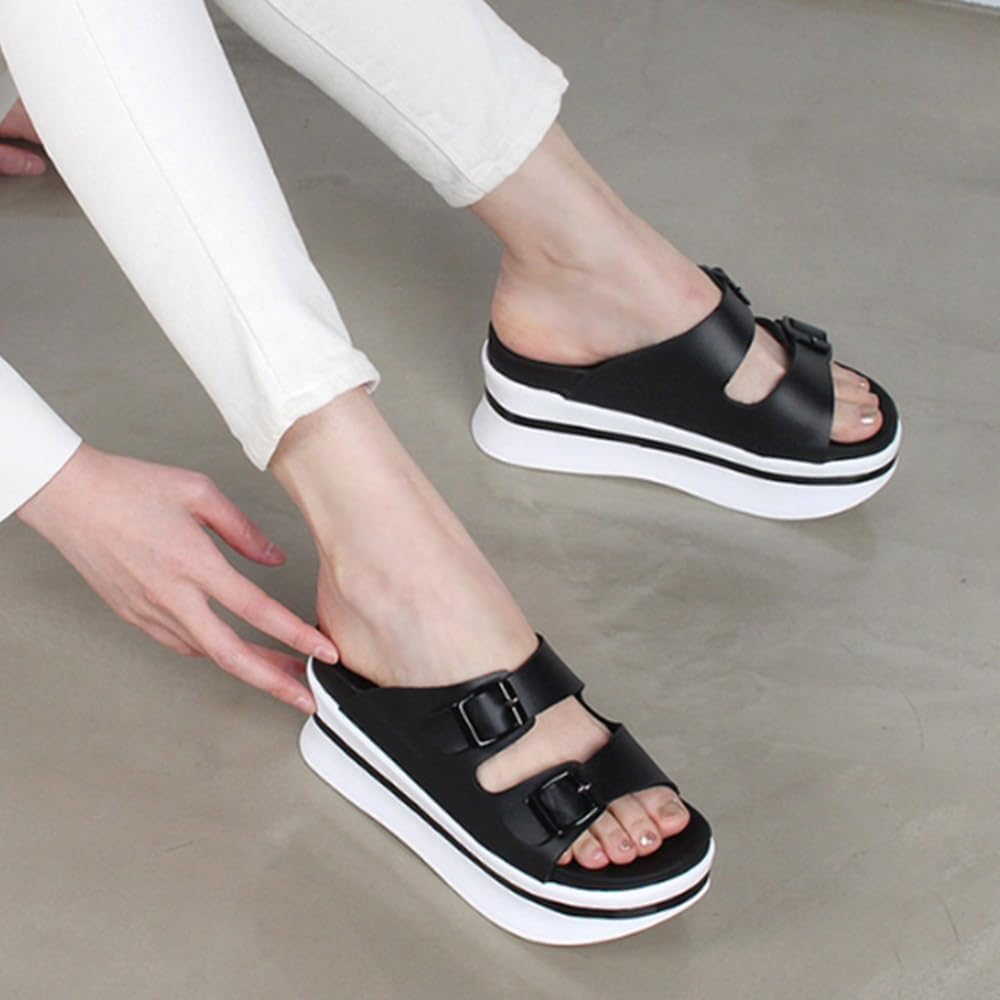 epdavin Women's Cushioned Platform Comfort Buckle Slippers Slides