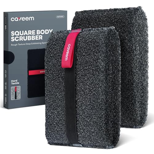 CAVEEM Peeling-Schwamm Quadratischer Dusch- & Badeschrubber Doppelseitiger Körperpeeling-Schwamm zur Entfernung Abgestorbener Haut Intensives Peeling 2er-Pack (Dunkelgrau)