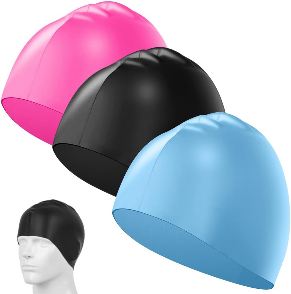 3 Pack Silicone Swimming Caps, SENHAI Unisex Waterproof Durable Elastic