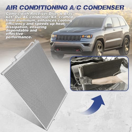 Image of Air Conditioning A /C Condenser Compatible with Jeep Grand Cherokee 1999-2003 4.0L 4.7L # 4925, CN4925PFC, 55115918, 55115918AB, 55115918AC, 55115918AE