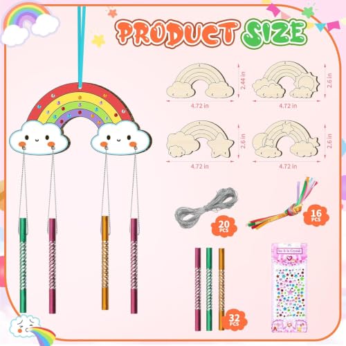 Condition photo showing New/Like New for diy wind chime kit for kids - make your own rainbow coloring star moon sun arts and crafts - 12 pack wooden birthday gifts for girls boys