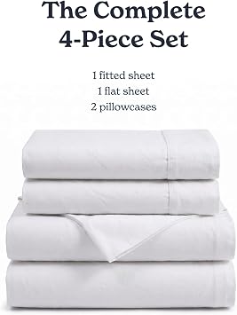 Beckham Hotel Collection 100% Cotton Full Sheet Set, 4-Piece, White | 500 Thread Count, Silky Soft Weave, Breathable, Anti-Pilling, 16-Inch Pocket, All-Around Elastic, Gets Softer with Every Wash