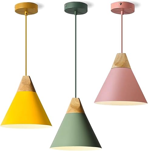 Miniatura 10 de KCO Lighting Nordic Modern Macaron - Paquete de 3 lámparas colgantes de granero de granja, iluminación colgante de colores, luces de isla de cocina,
