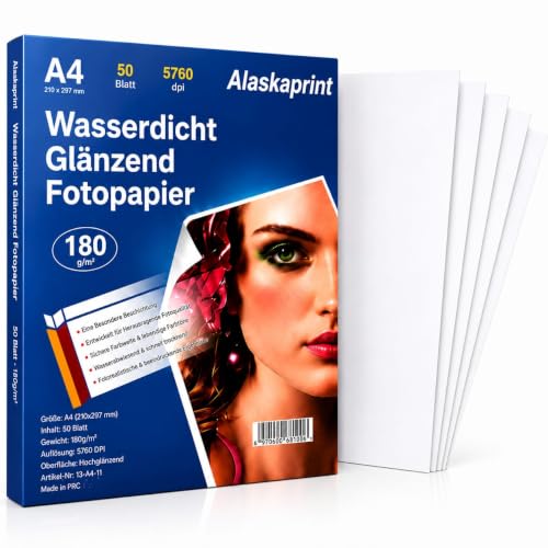 50 Blatt Fotopapier A4 hoch glänzend Tintenstrahldrucker 180g/m² Fotopapier Fotokarten Photokarten Sofort Trocken Wasserfest Hochweiß Fotoblätter