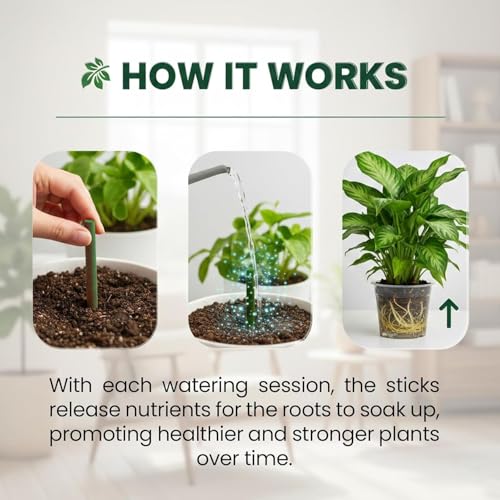 Image of SJ Organics Plant Food Sticks for Vegetables, Herbs & House Plants | Slow Release Gamla Orgnice Food Stricks | Easy Plant Nutrition | Pack of 25