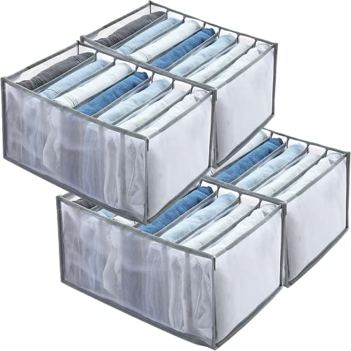 VINGER Wardrobe Clothes Organizer, Upgraded Wardrobe Clothes Organizer for Jeans Foldable, Drawer Organizers for Clothing for Pants Underwear T Shirts Skirts (4 Packs-Jeans)