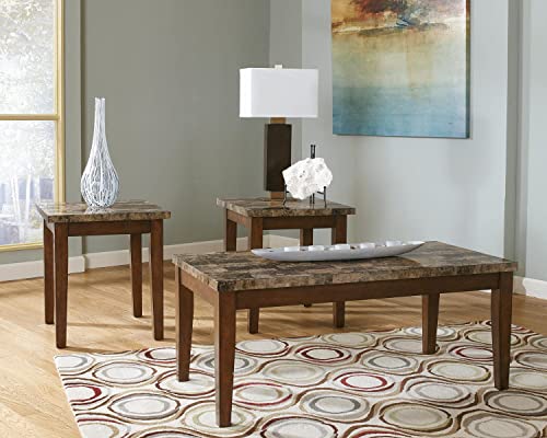 Signature Design By Ashley Theo Contemporary Faux Marble 3-Piece Occasional Table Set, Includes Coffee Table And 2 End Tables, Brown #TOP1