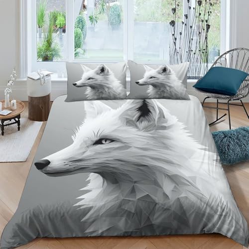 Housse de couette renard blanc hypoallergénique microfibre anti-pli