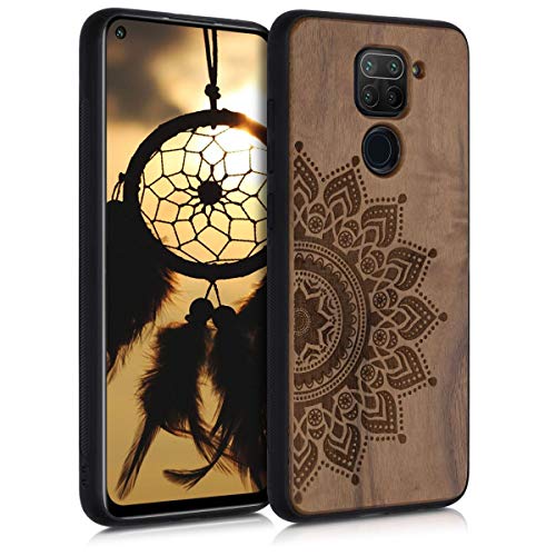 kwmobile Funda Compatible con Xiaomi Redmi Note 9 - Funda de Madera de Nogal Sol Naciente marrón Oscuro
