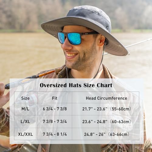 Image of Oversized XL XXL Waterproof Sun Hat for Big Heads Mesh Bucket Hat Wide Brim Adjustable Packable Hiking Beach Fishing