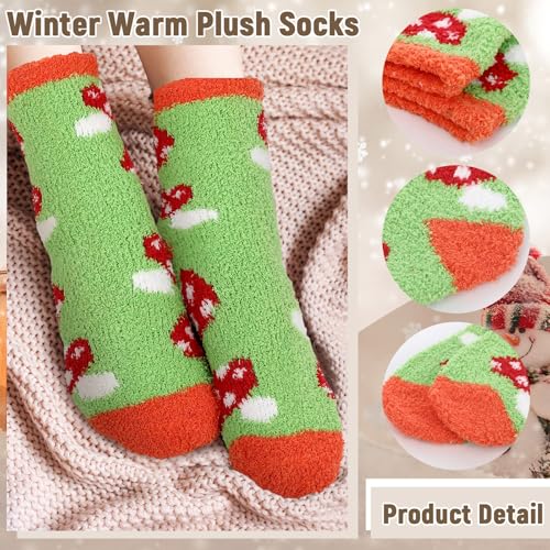 Image of Skicuff 6 Pairs Women Fuzzy Socks Bulk Slipper Warm Sleeping Crew Socks for Women Men Microfiber Soft Holiday Teacher Gifts