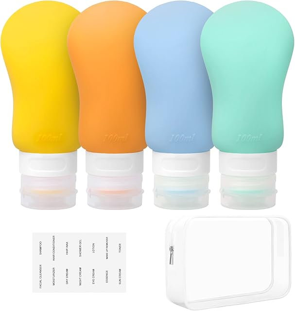 Etopgo 100ml Silicone Travel Bottles, 4 Pack Leak Proof Squeeze Containers Refillable Portable Travel Size Bottles for Toiletries Shampoo Conditioner Lotion,BPA Free and TSA Approved
