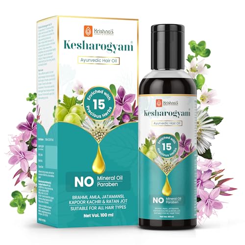 Image of Krishna's Kesharogyam Ayurvedic Hair Oil - 100 ml for Strong Hair with 15 Ayurvedic Herbs | Amla Jatamasi Right hair growth oil| Paraben Free
