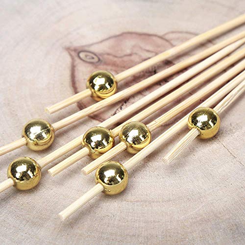 Comicfs 200 Counts Cocktail Picks 4.7" Handmade Bamboo Picks Toothpicks Sandwich Appetizer Cocktail Sticks Party Supplies Bonus Comicfs Portable Toothpick Box Pocket Set, Gold Pearl -30 #TOP4