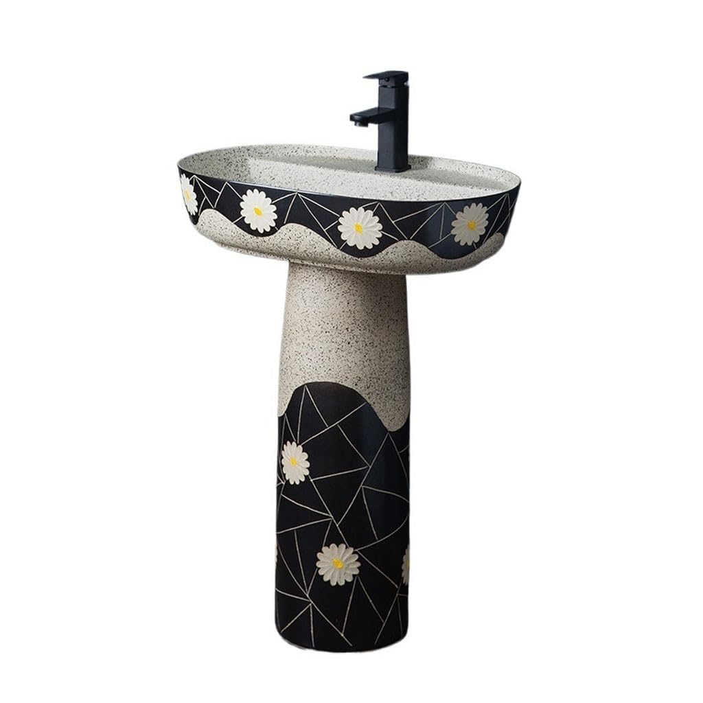WDSOPK Pedestal Sinks Ceramic Integrated Column Wash Basin Simple Modern Household Balcony Garden Easy to Use Bathroom Sink